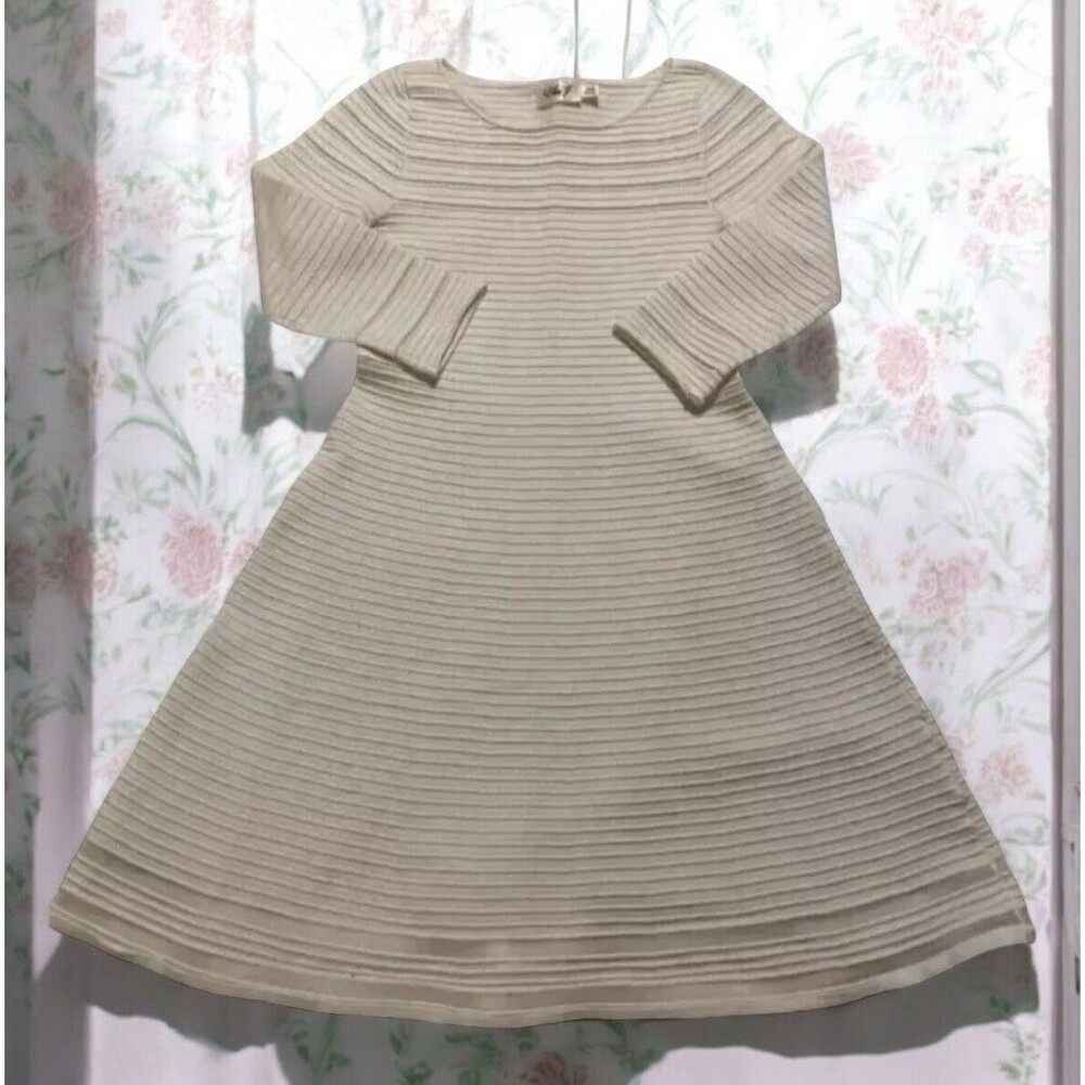 Eliza J Fit Flare Dress Womens Size M Fully Ribbed White Cream Warm Beautiful